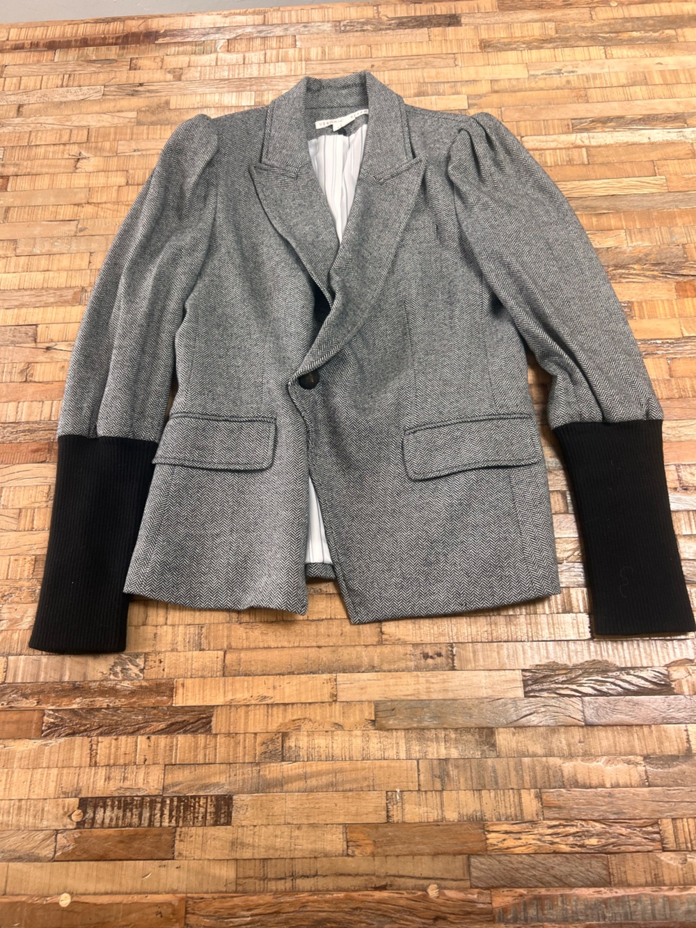 Veronica Beard Bayard Dickey Colorblock Jacket in Herringbone Grey Size 6.